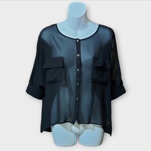 NWT Olive & Oak Janessa Black Sheer Oversized Blouse ~sz S